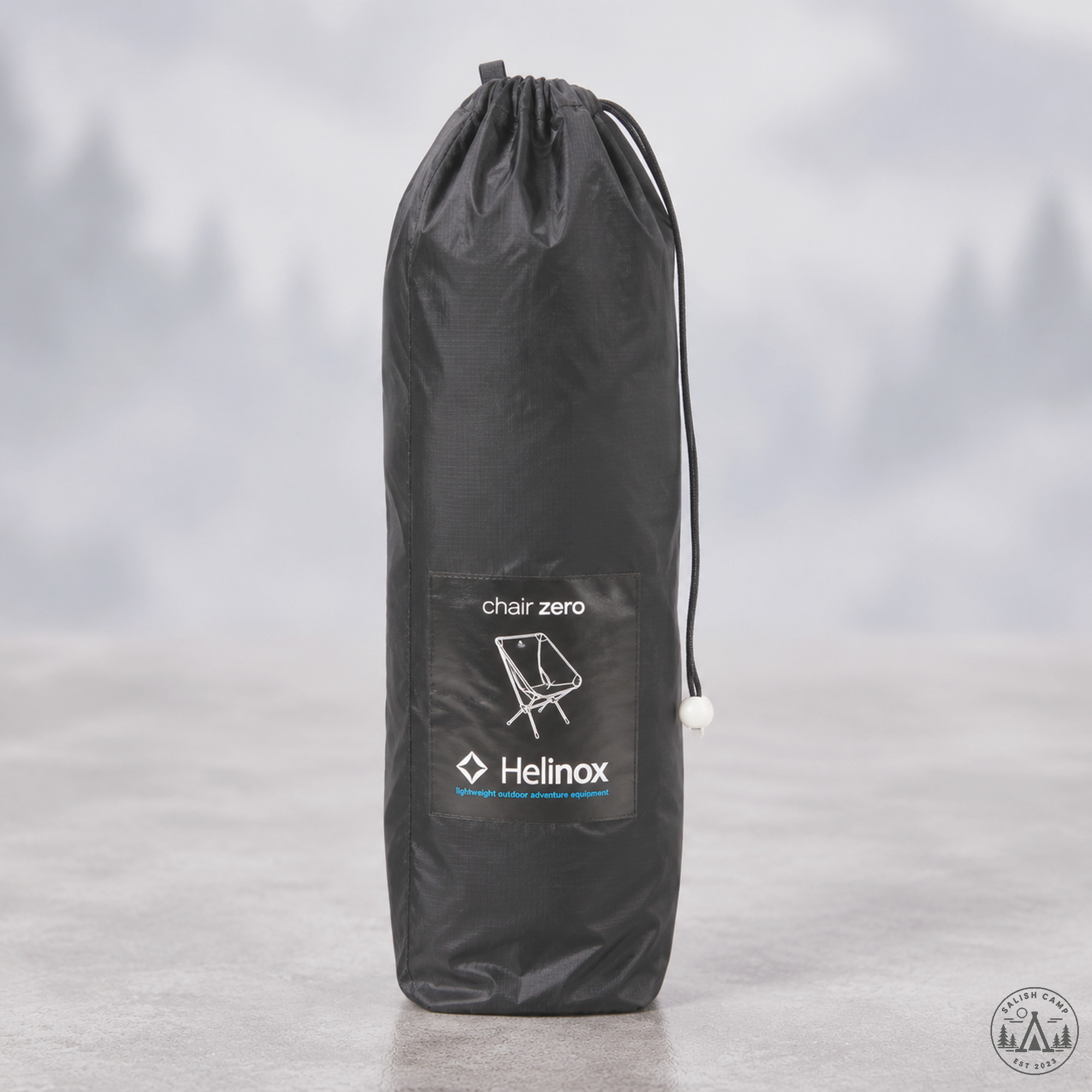 Official Helinox Chair Zero black cinch bag with chair zero line-art print