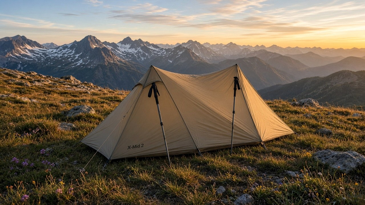 X-Mid 2 pitched on a Cascade ridge at golden hour