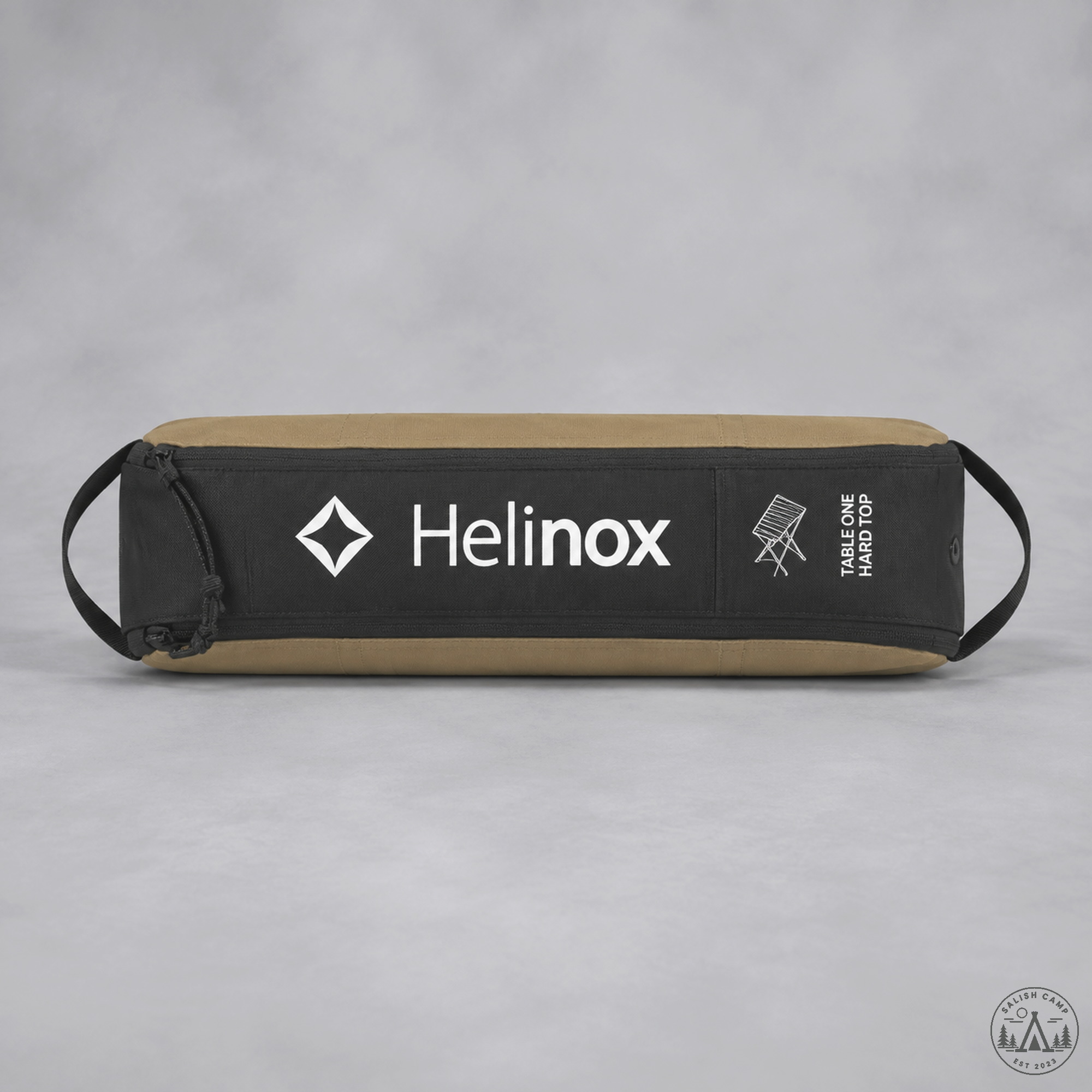 Official Helinox Table One Hard Top two-tone Coyote Tan and black full-zip carry case