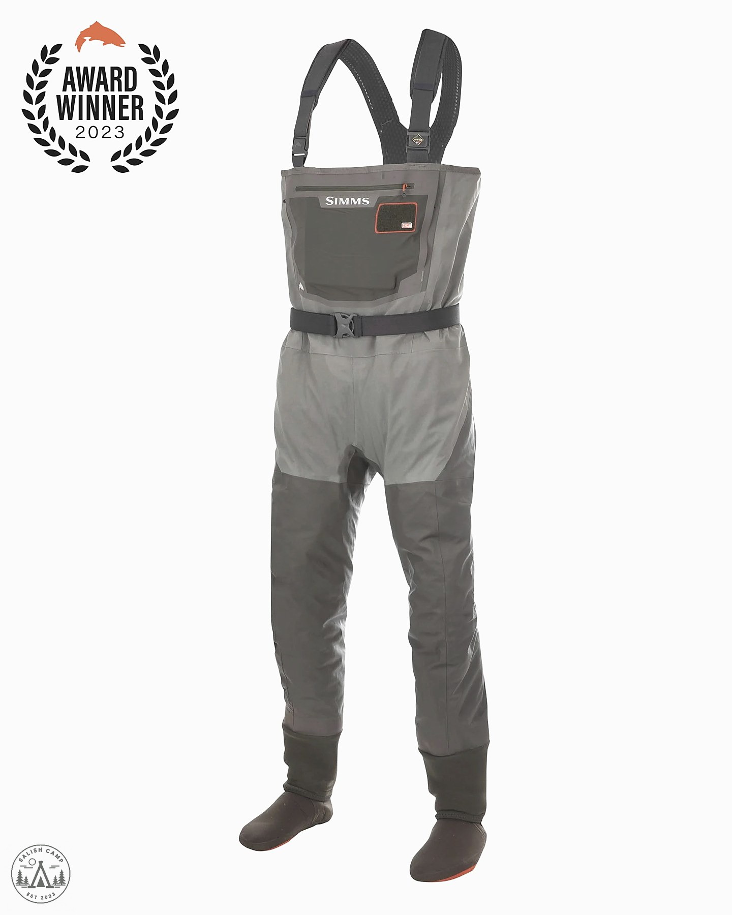 Simms G3 Guide Stockingfoot Waders full product view hanging