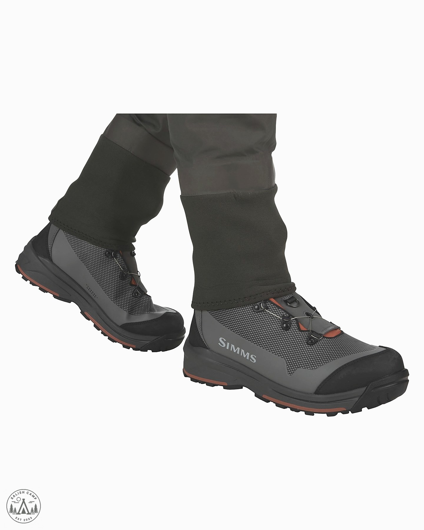 Simms G3 Guide Stockingfoot Waders gravel guard hook and lower leg detail
