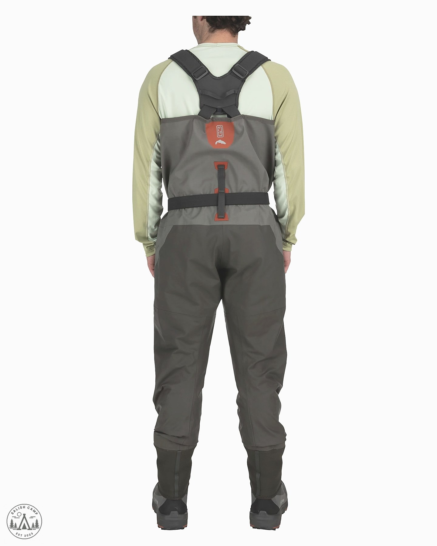 Simms G3 Guide Stockingfoot Waders full front product view with suspender system