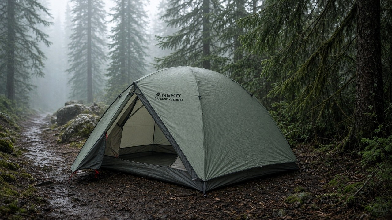 Dragonfly Osmo pitched in misty Cascade forest