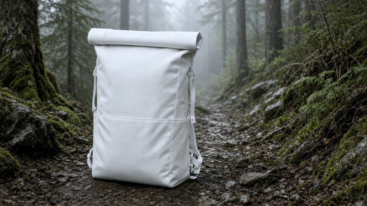 Hyperlite Southwest 40 backpack standing in forest camp light