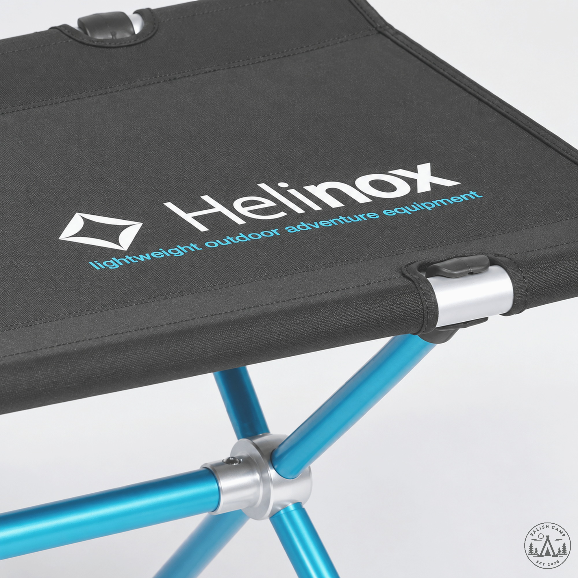 Helinox Bench One Black seat logo close-up
