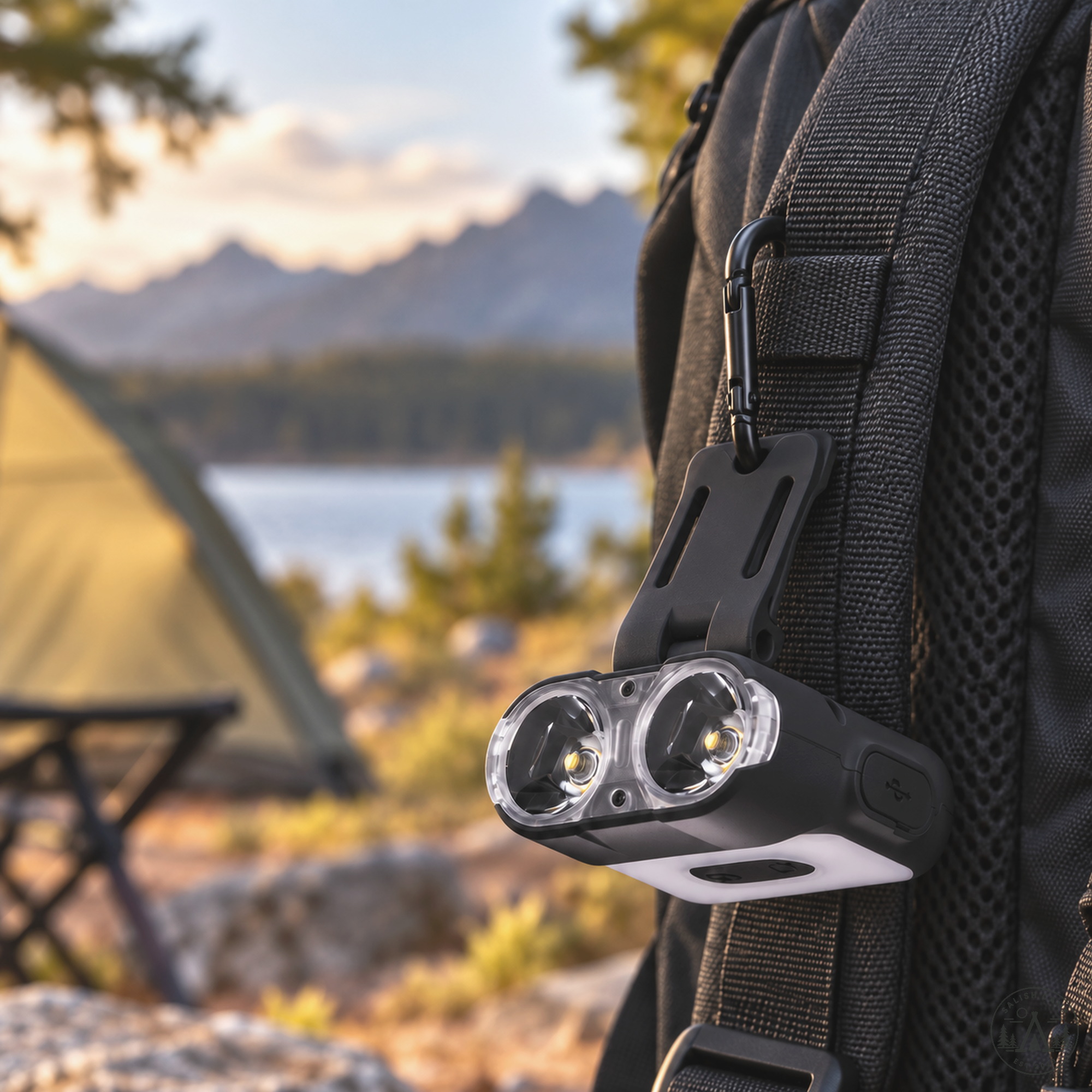 Capon 120H hanging by its carabiner from a pack strap