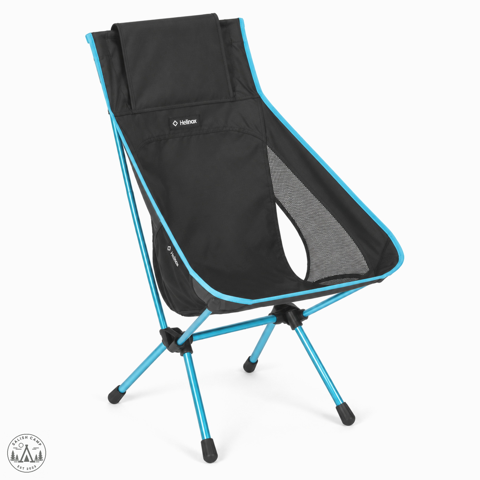 Helinox Chair One High-Back (re) in Black, front three-quarter view on white