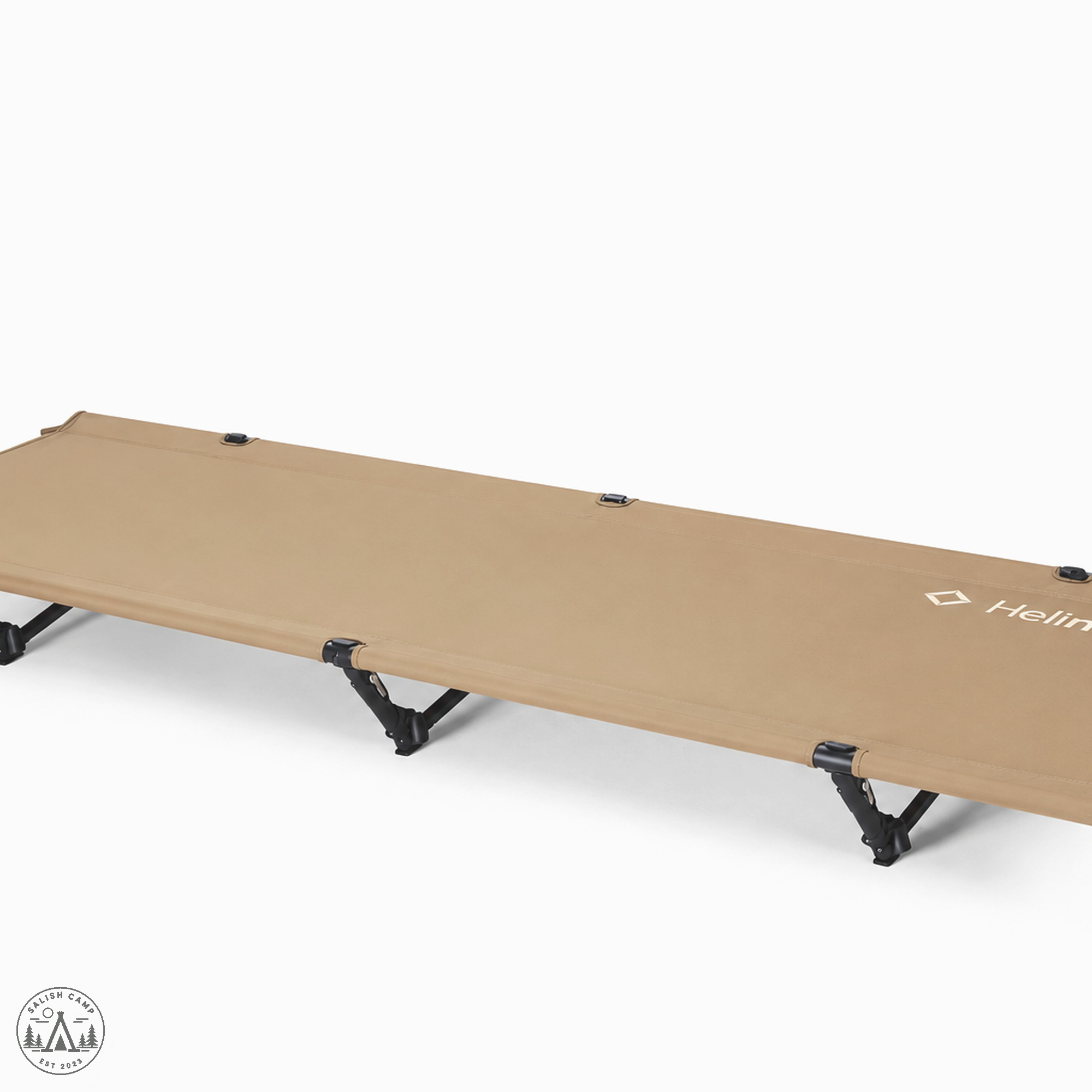 Helinox Cot One Convertible in Coyote Tan Regular, three-quarter view on white