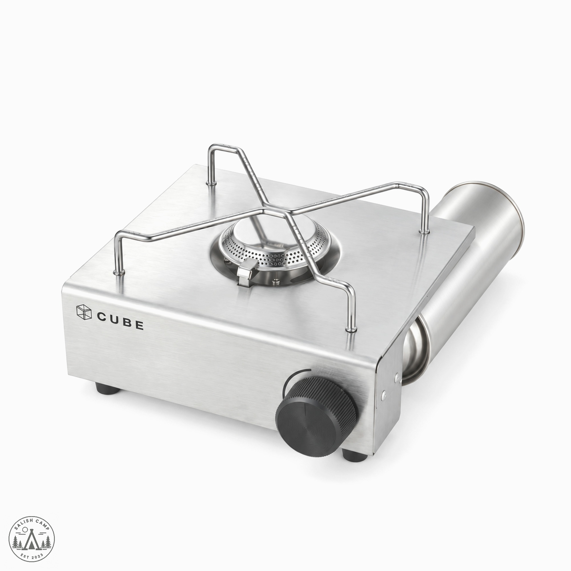 Butane cassette canister attached at the right side of the Kovea Cube