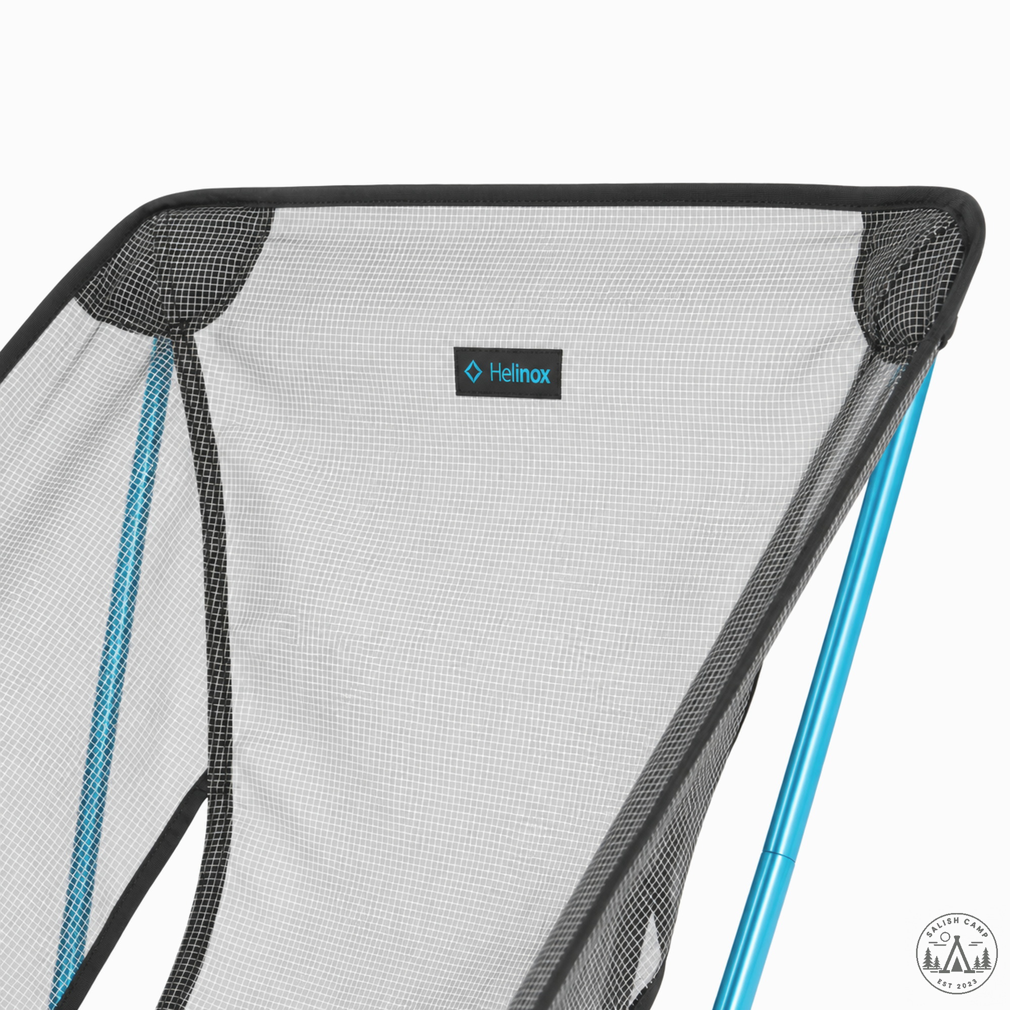 Seat close-up with the small Helinox tab and mesh under tension