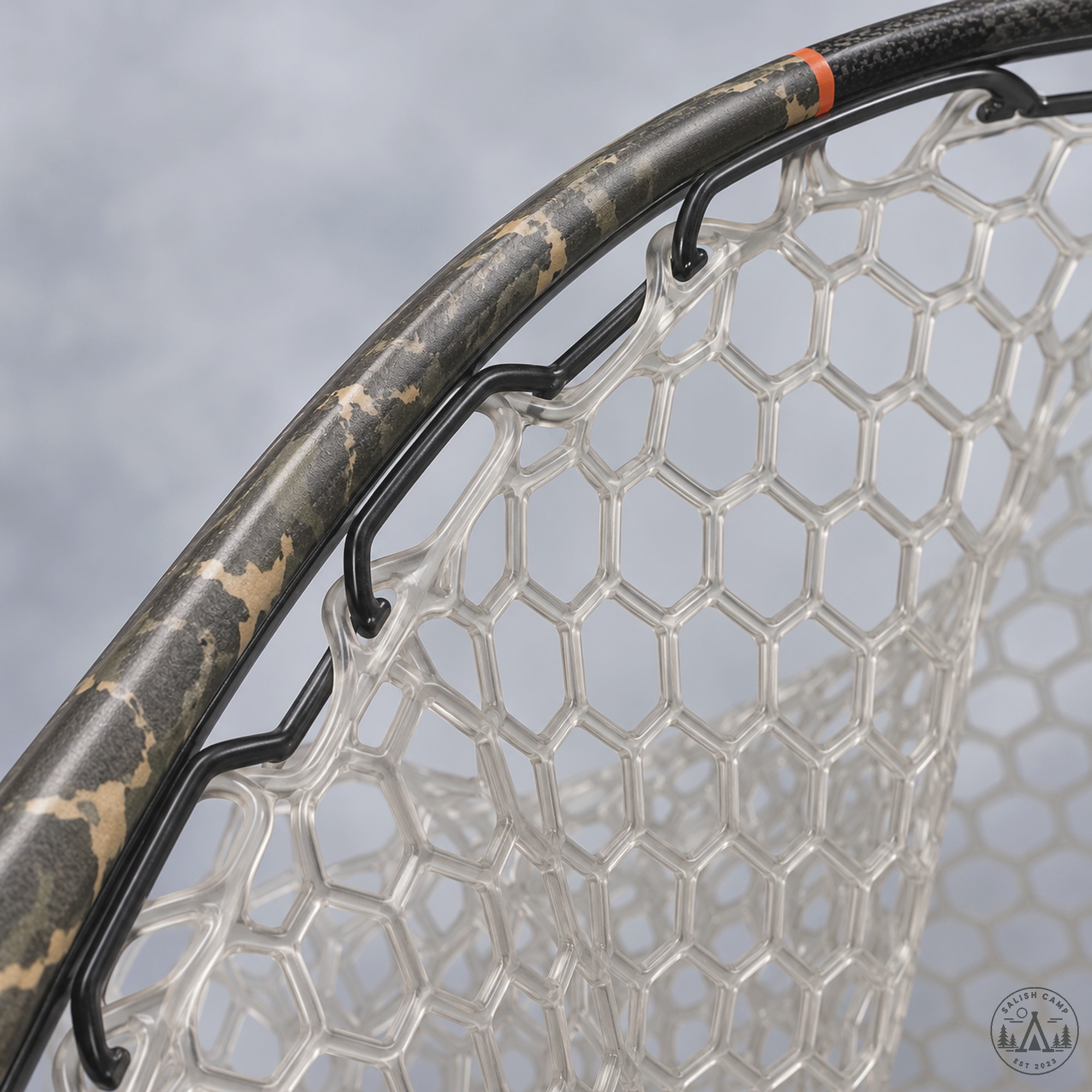 Clear honeycomb mesh clipped to the El Jefe hoop