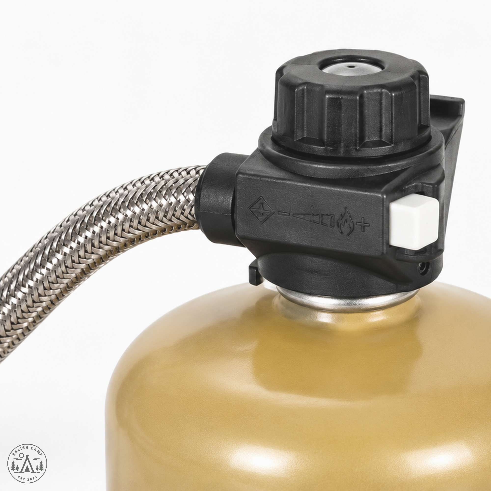 Flat Burner canister adapter and auto-igniter on the fuel canister