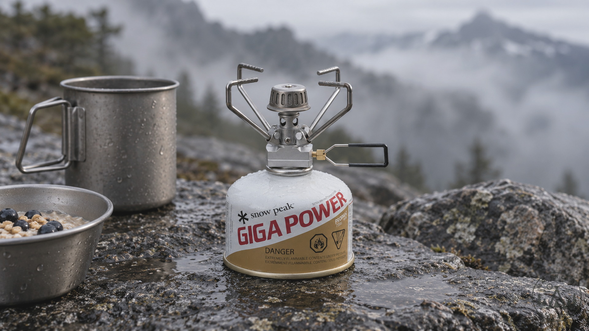 GigaPower on a fuel canister at a wet alpine camp