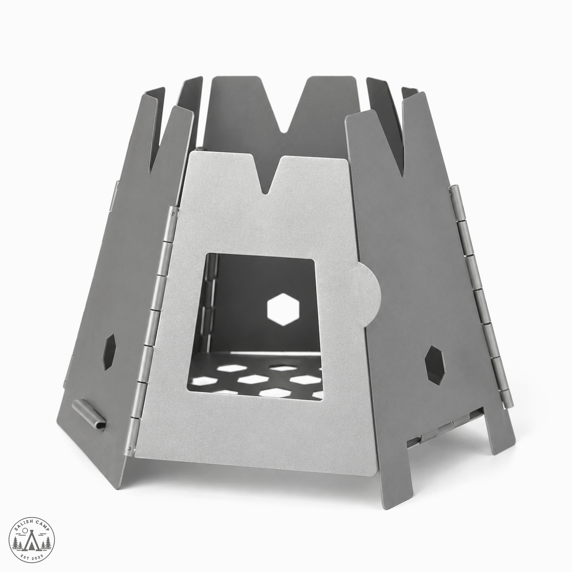 Vargo Hexagon 2 titanium wood stove assembled three-quarter