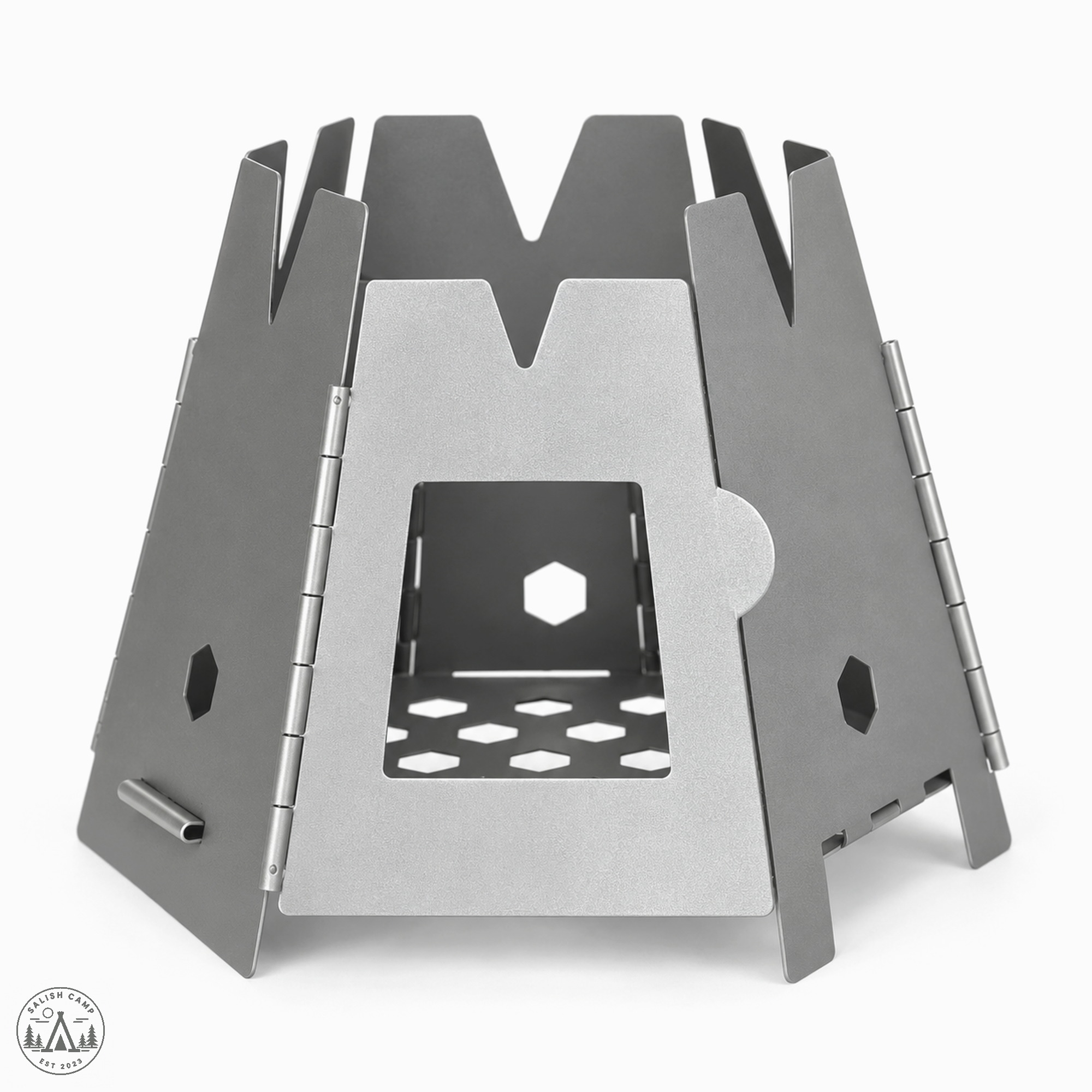 Hexagon 2 fully assembled standing titanium stove