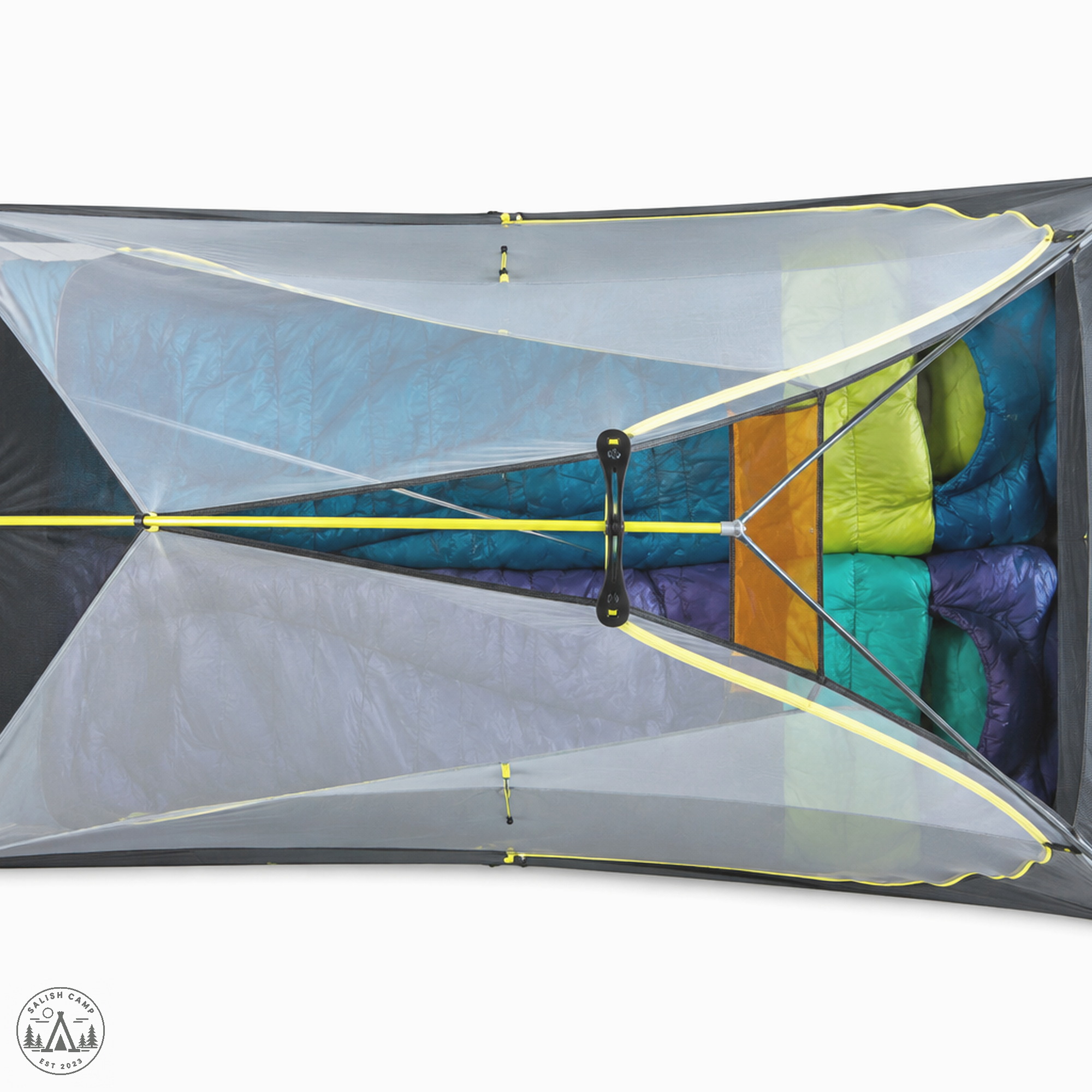 Overhead interior view of the Hornet OSMO 2P peak, Flybar, and floor space