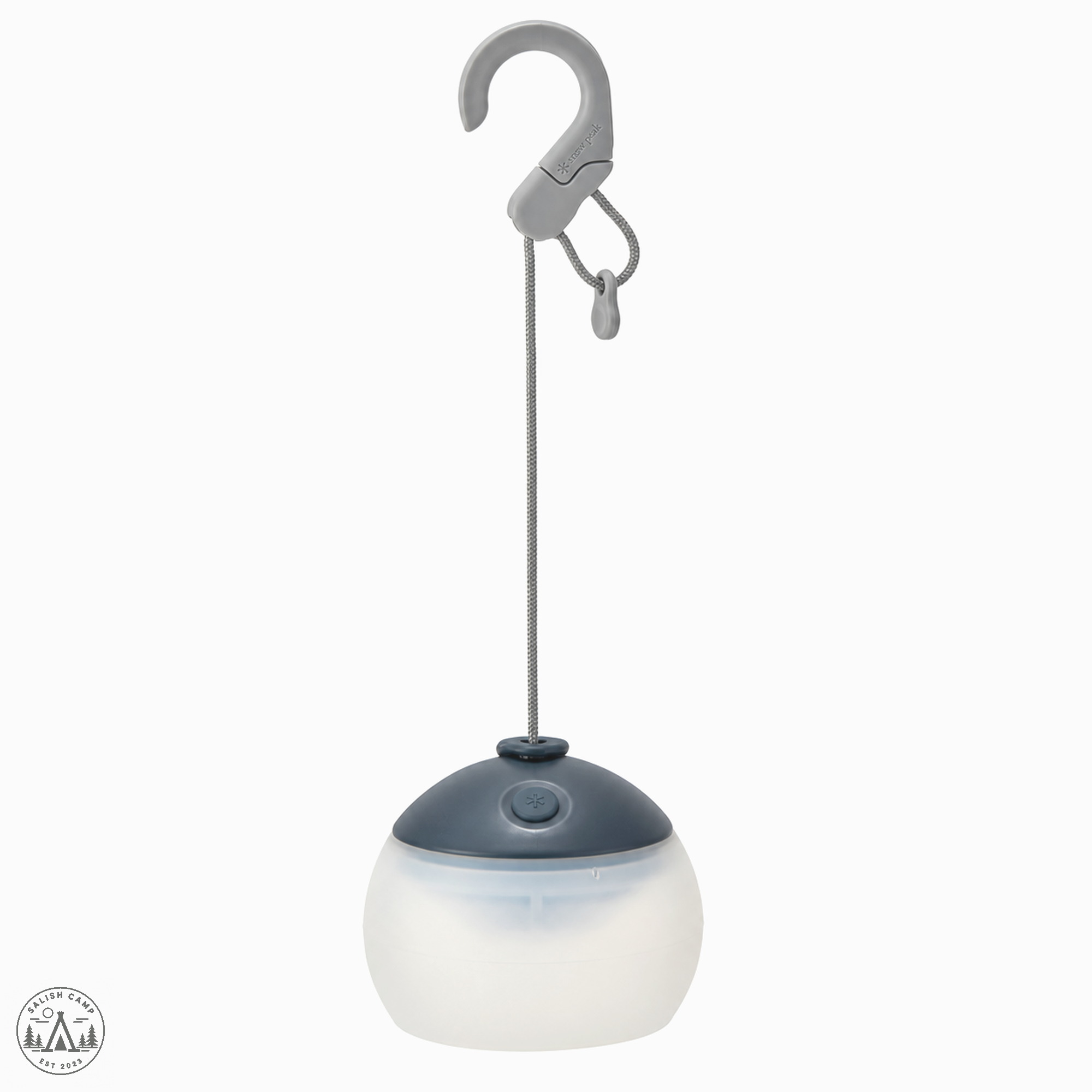 Night Sky Rechargeable Hozuki Lantern hanging unlit from its gray hook on a white background
