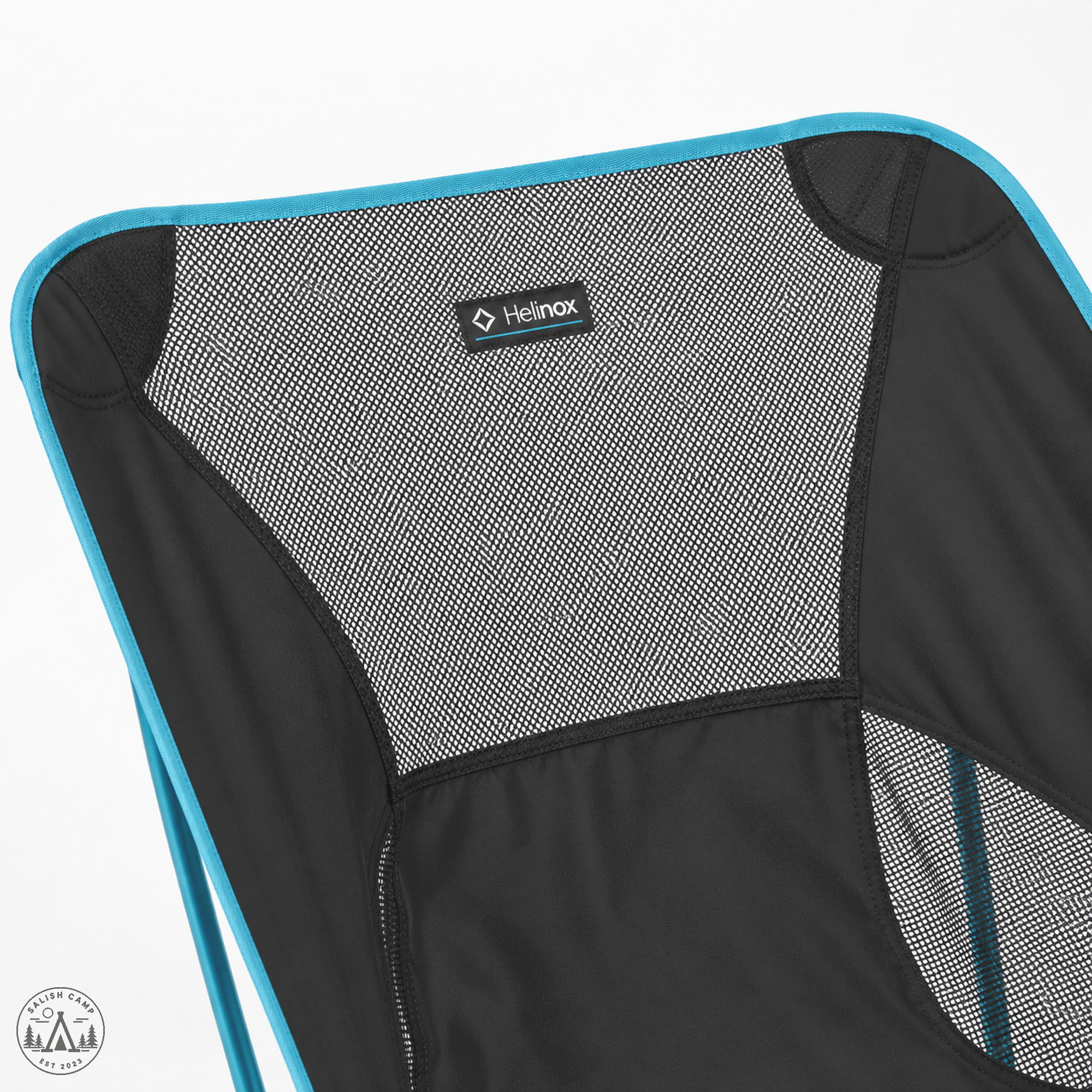 Close-up of the seat mesh and fabric panel