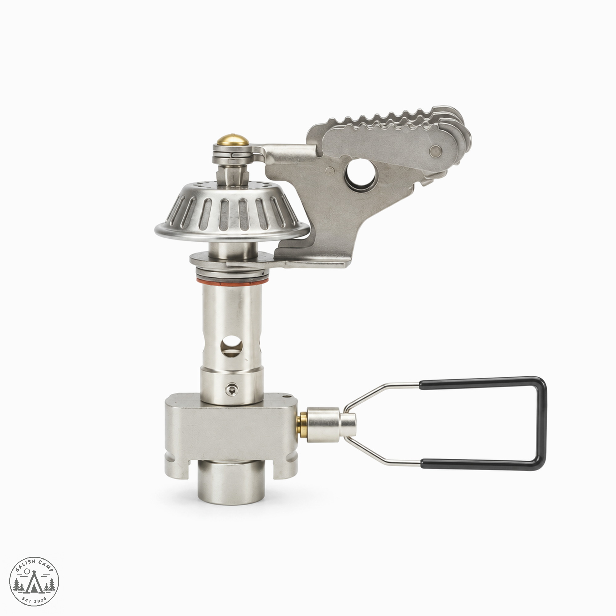 LiteMax stove alone, with the pot supports folded beside the burner