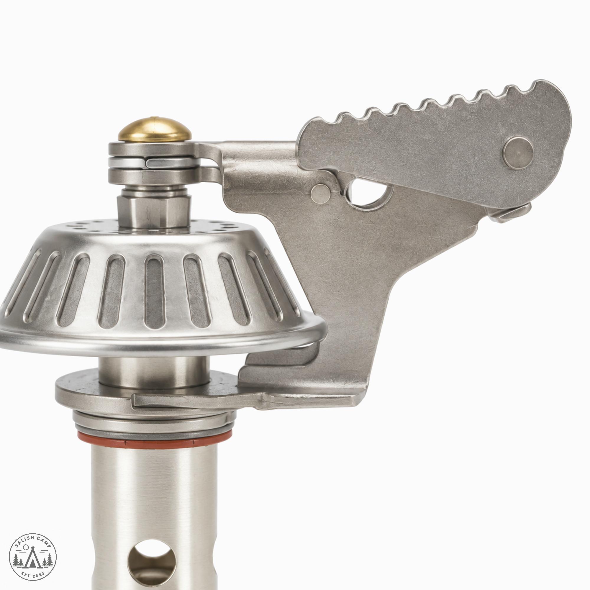 Tighter crop of the same folded LiteMax pot support and burner cone