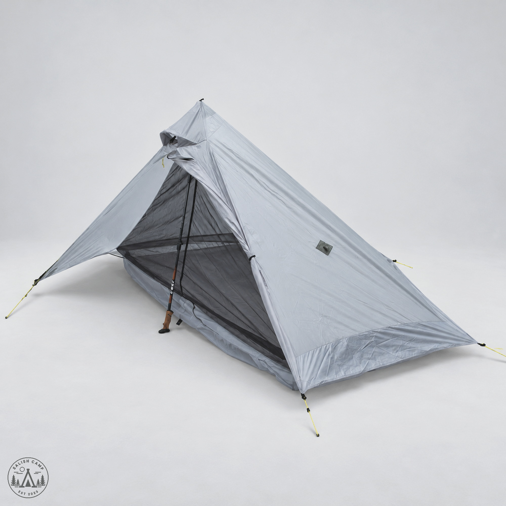 Gray Lunar Solo vestibule door open with mesh skirt