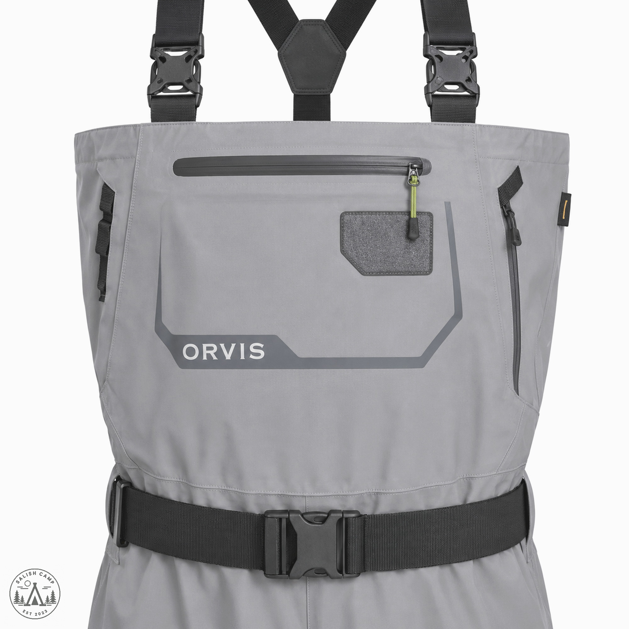 Chest pocket with zipper, fly patch and daisy chain