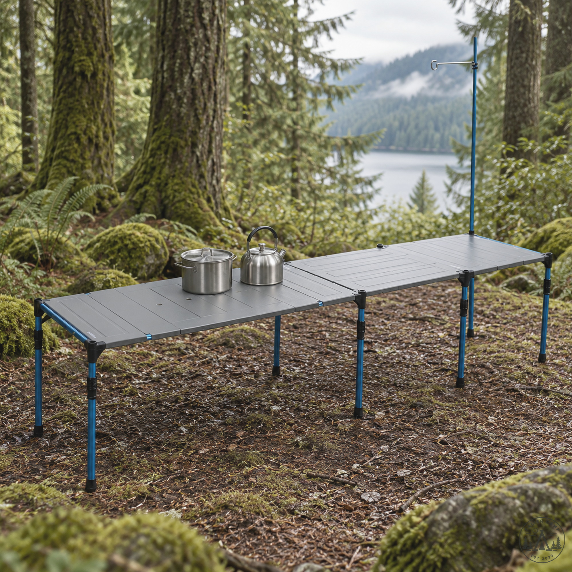 Cube System Table Plus set up at a campsite