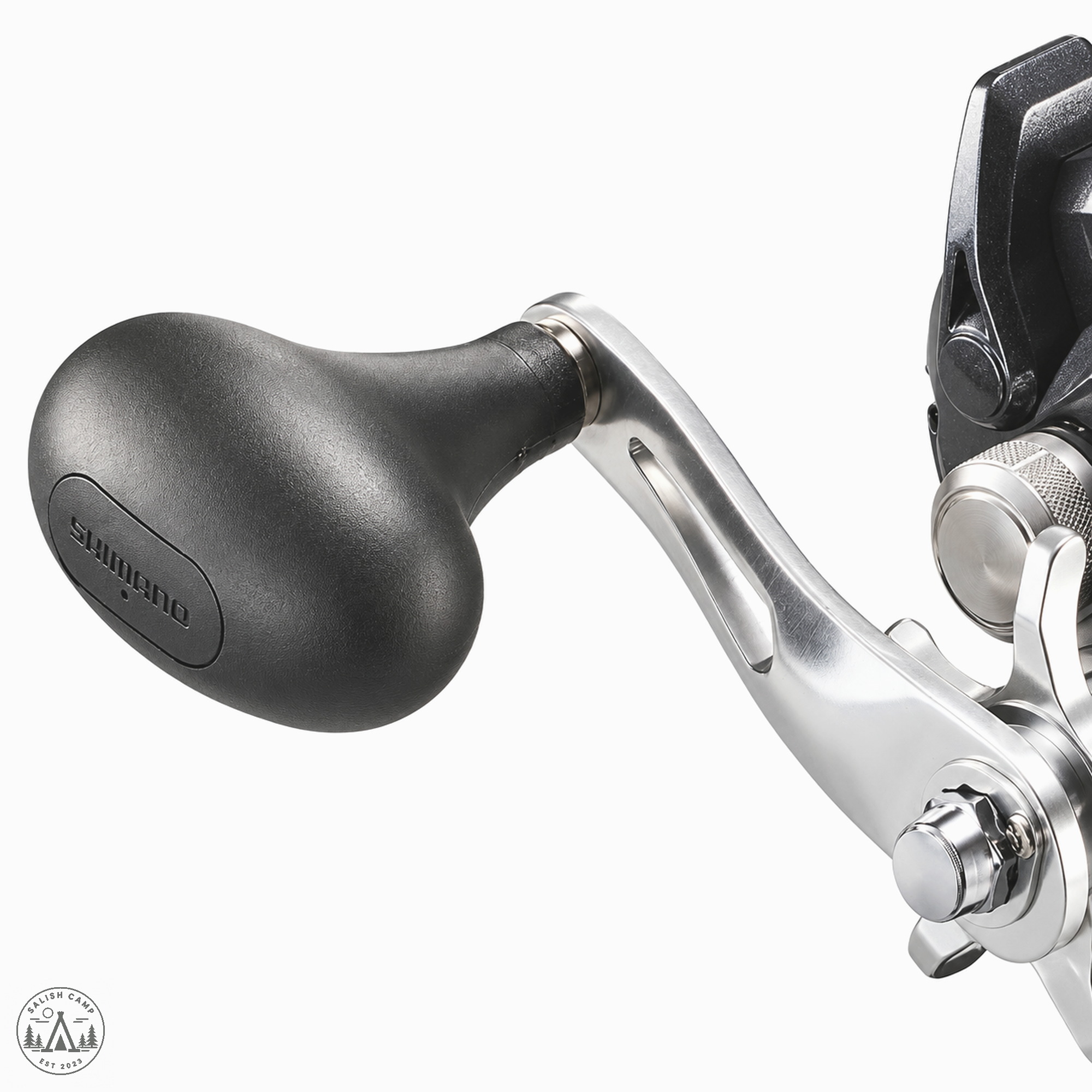 Shimano Tekota A 500 LC handle arm and star drag close-up