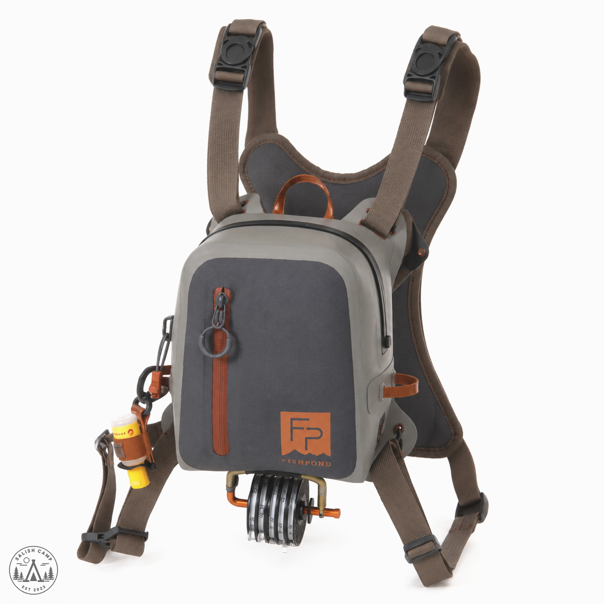 Front view of the Fishpond Thunderhead Submersible Chest Pack Eco Shale with harness
