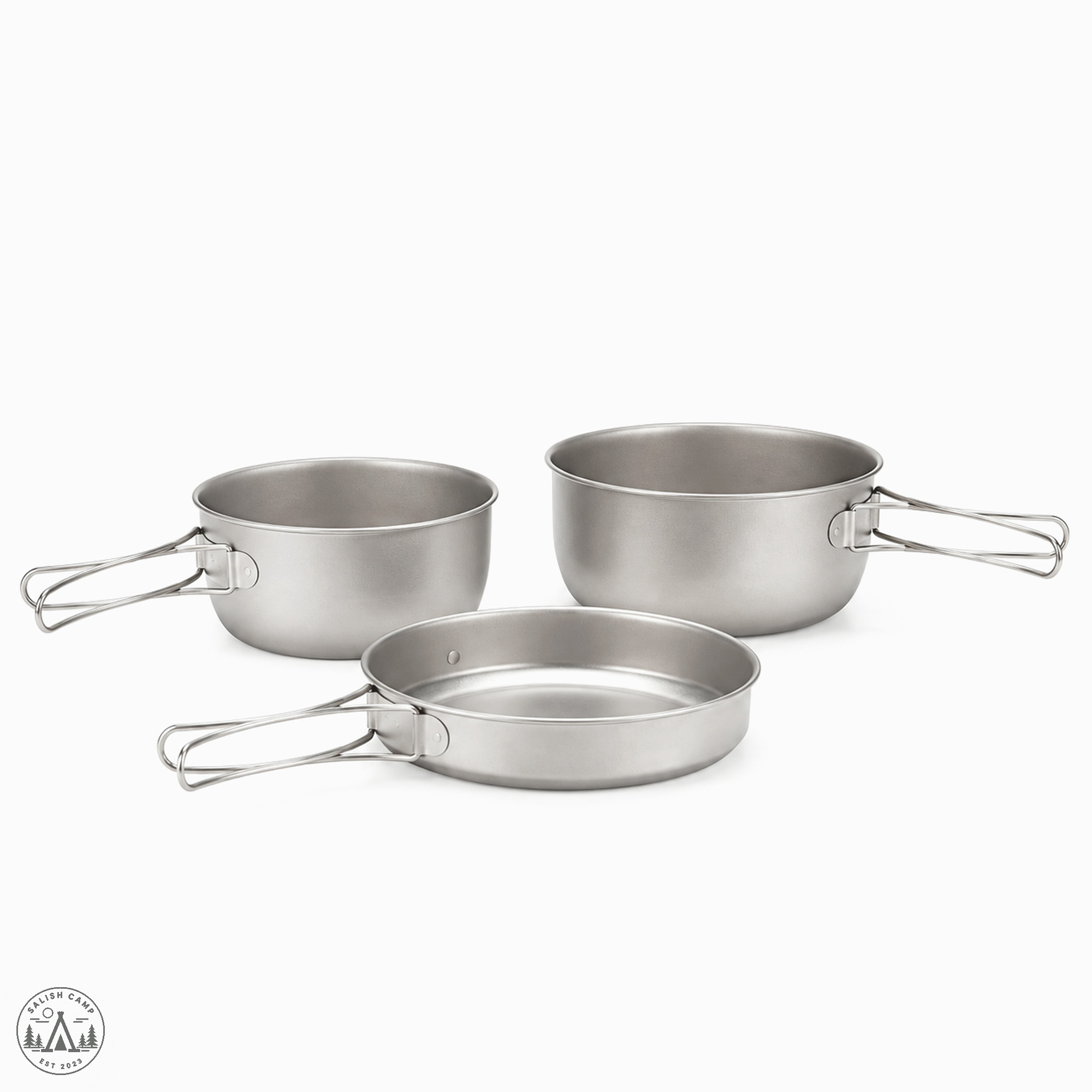 Snow Peak STW-001T two pots and fry pan with handles extended