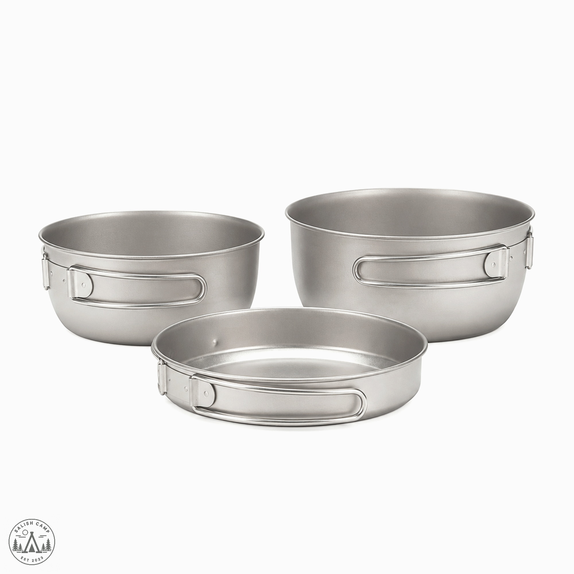 STW-001T pots and pan with foldable handles folded against the bodies