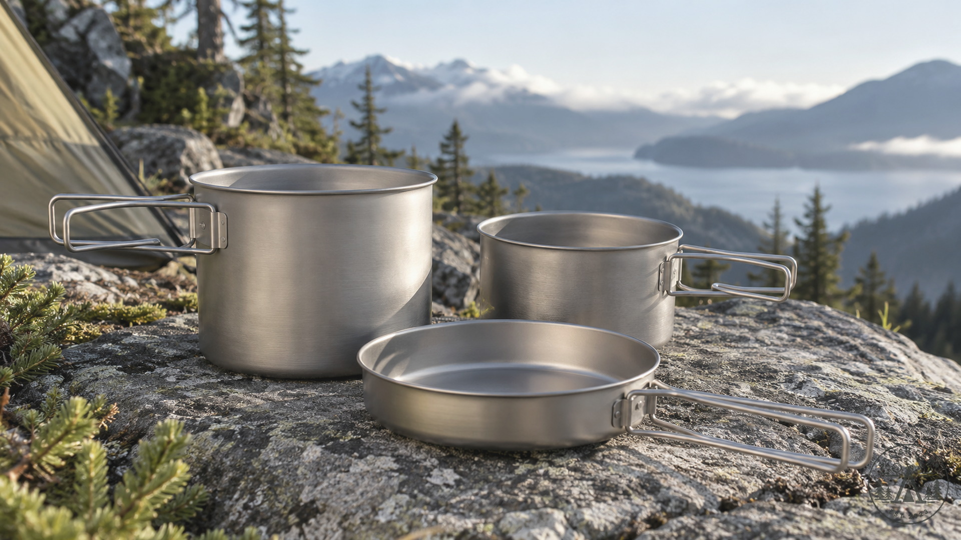 STW-001T two pots and fry pan on a rock at camp