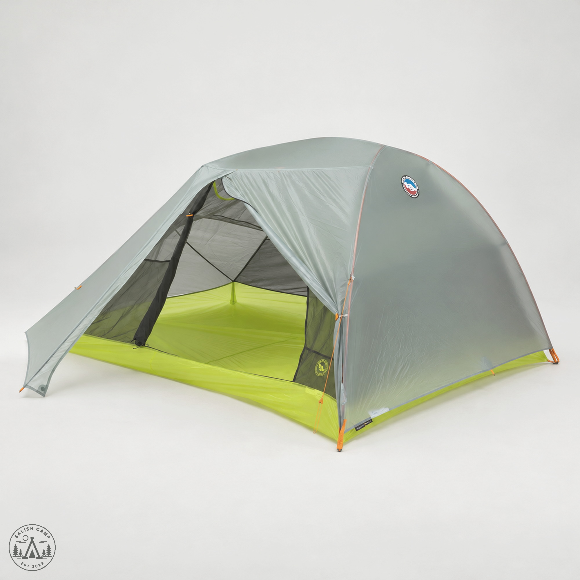 Big Agnes Tiger Wall UL2 pitched three-quarter view with side door open