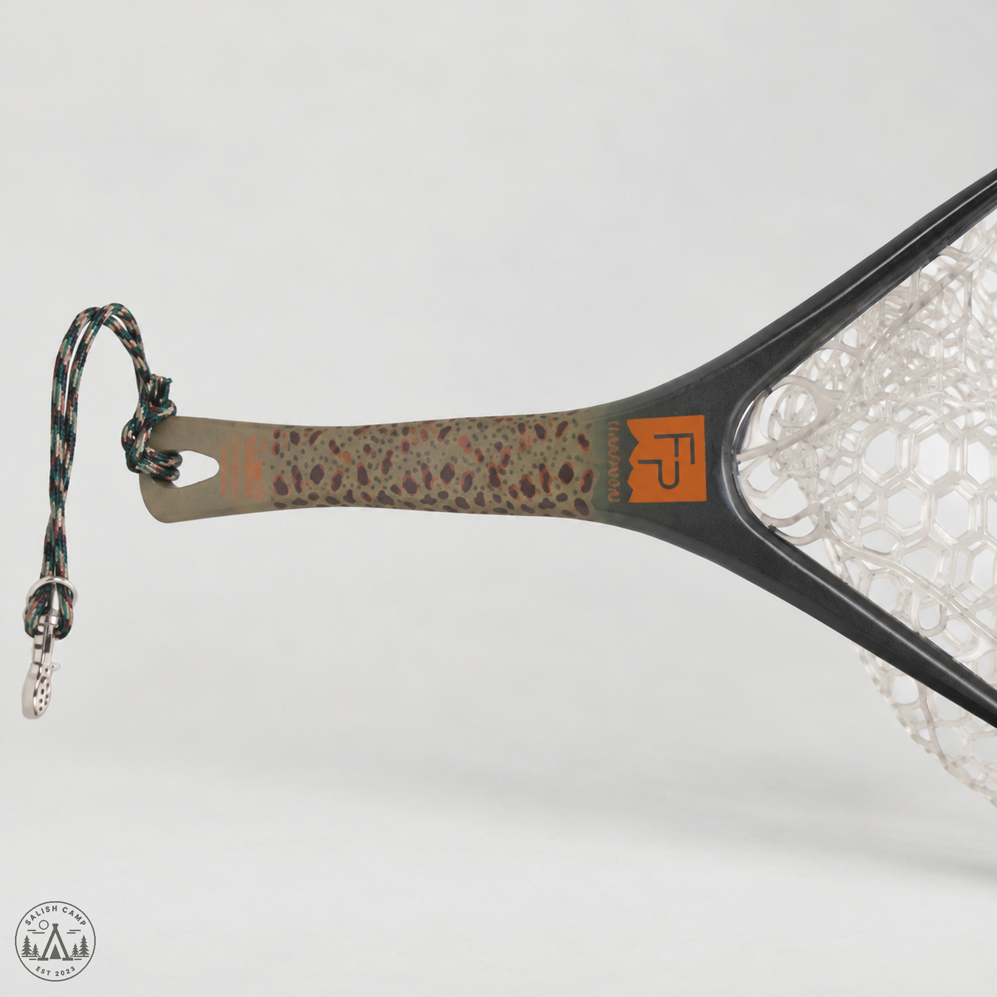 Yampa Hand Net 2.0 handle and orange FP logo plate
